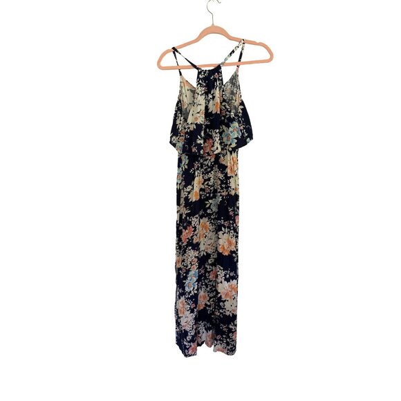 Lauren Conrad Floral Maxi Dress S Navy Blue Flowy Romantic Cottagecore Beachy - Picture 2 of 8
